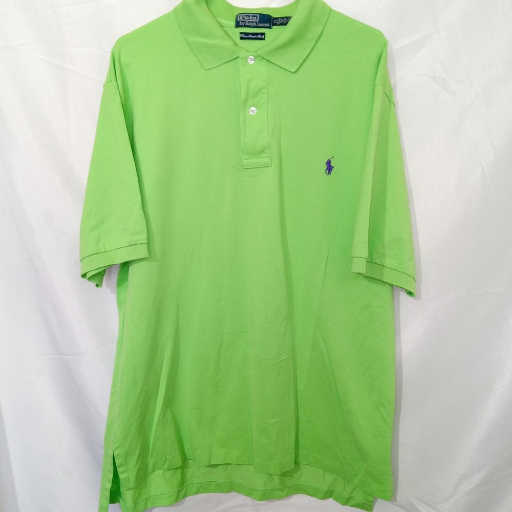 Polo Ralph Lauren Lime Green Polo Shirt Mens LT Purple Pony Preppy Golf Classic - Picture 2 of 13